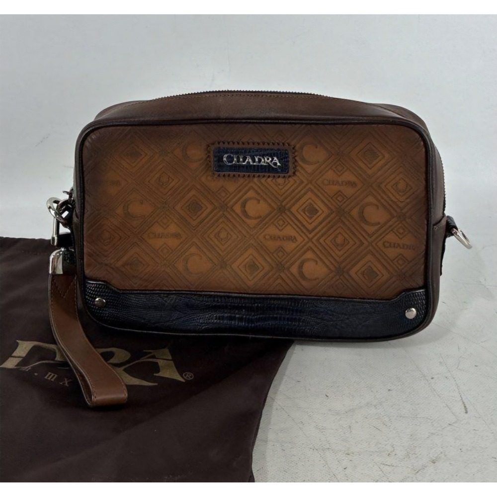 Franco Cuadra Unisex Brown Embossed Leather Wristlet Clutch Hand Document Bag